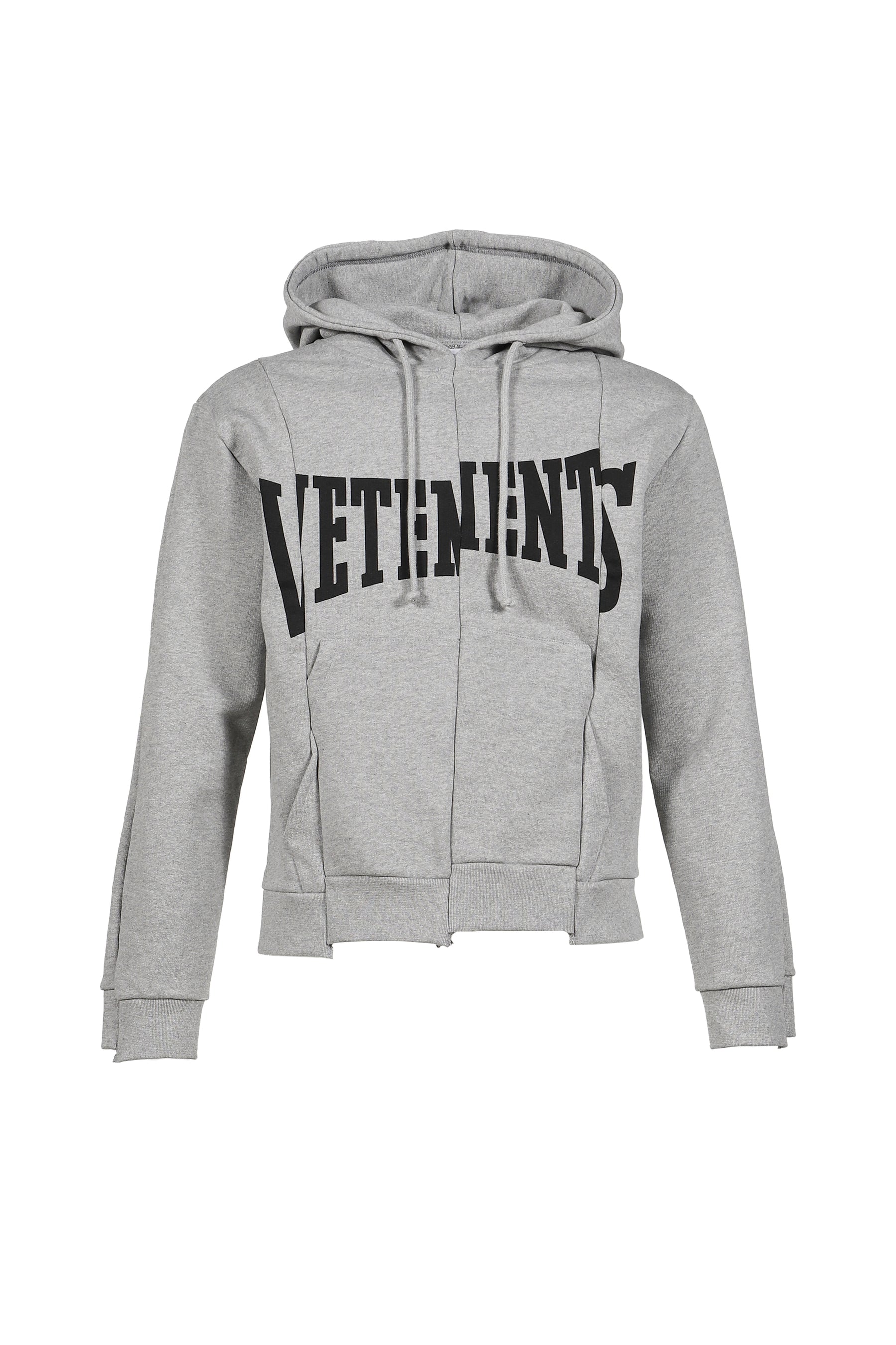 VETEMENTS ヴェトモン SS26 CUT-UP LOGO FITTED HOODIE / GRY MELANGE